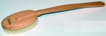 Shower Brush waxed beechwood, curved handle, not removable, natural pure hog bristles, very soft, length:44 cm. Made in Germany.